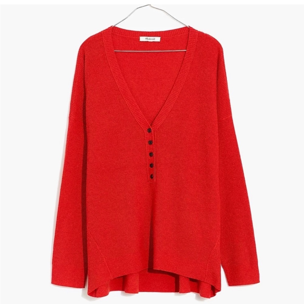 Madewell Asherton Waffle Henley Sweater, Red | Sz XS